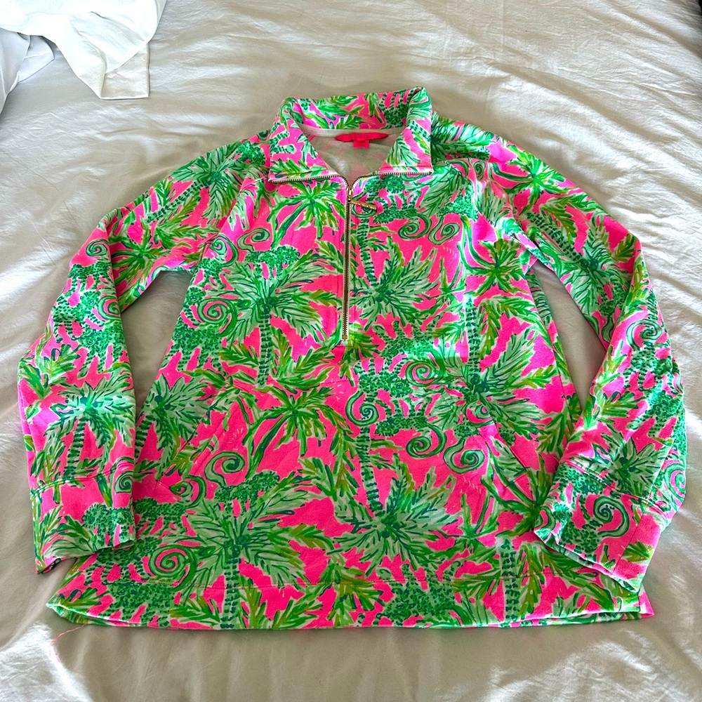 Lilly Pulitzer Vibrant Pink and Green Tropical Pullover